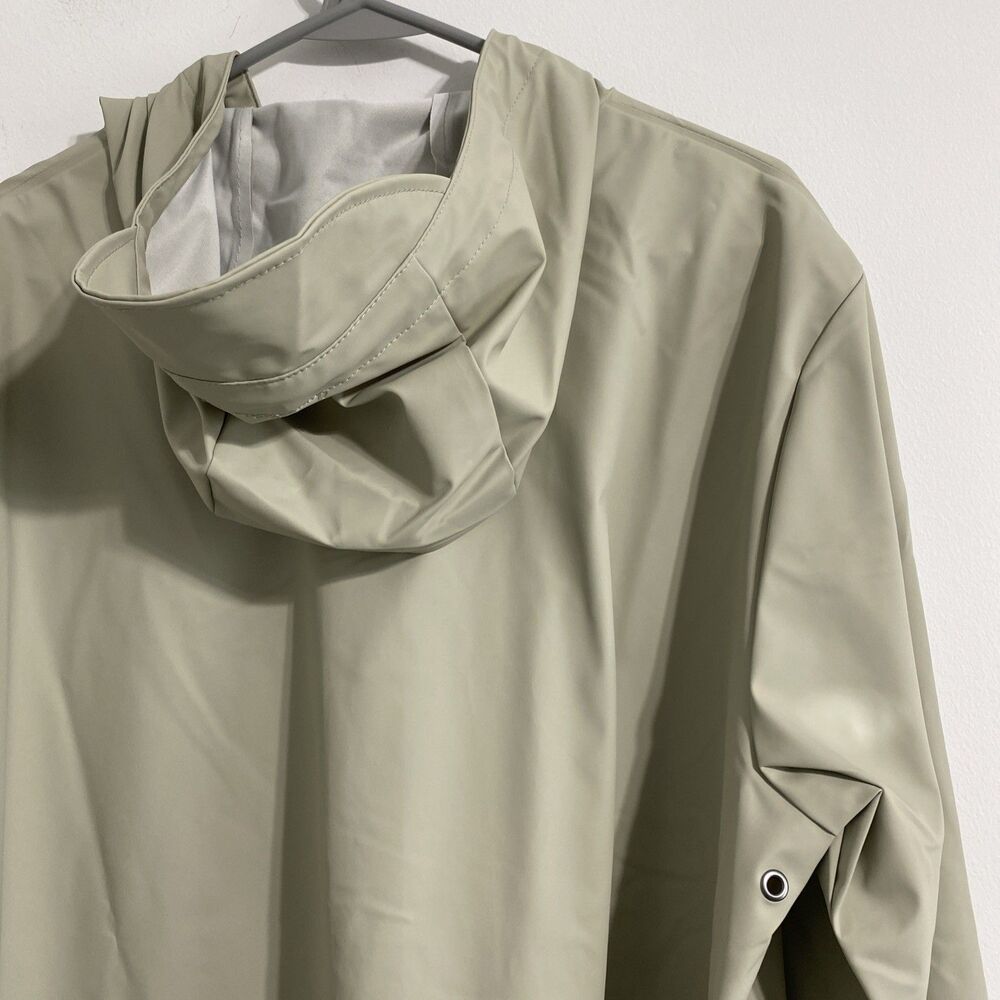 Rains Jacket Unisex Women's Men's L Cement Snap Front Short Hooded Coat NEW - Picture 13 of 16